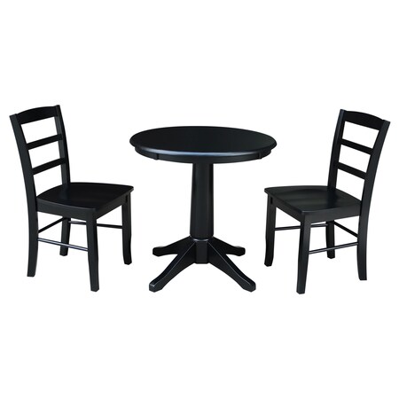 International Concepts Round 30 in Round Top Pedestal Table, with 2 San Remo Chairs, Black, 30 in W, 30 in L, 29.9 in H K46-30RT-27B-C2-2